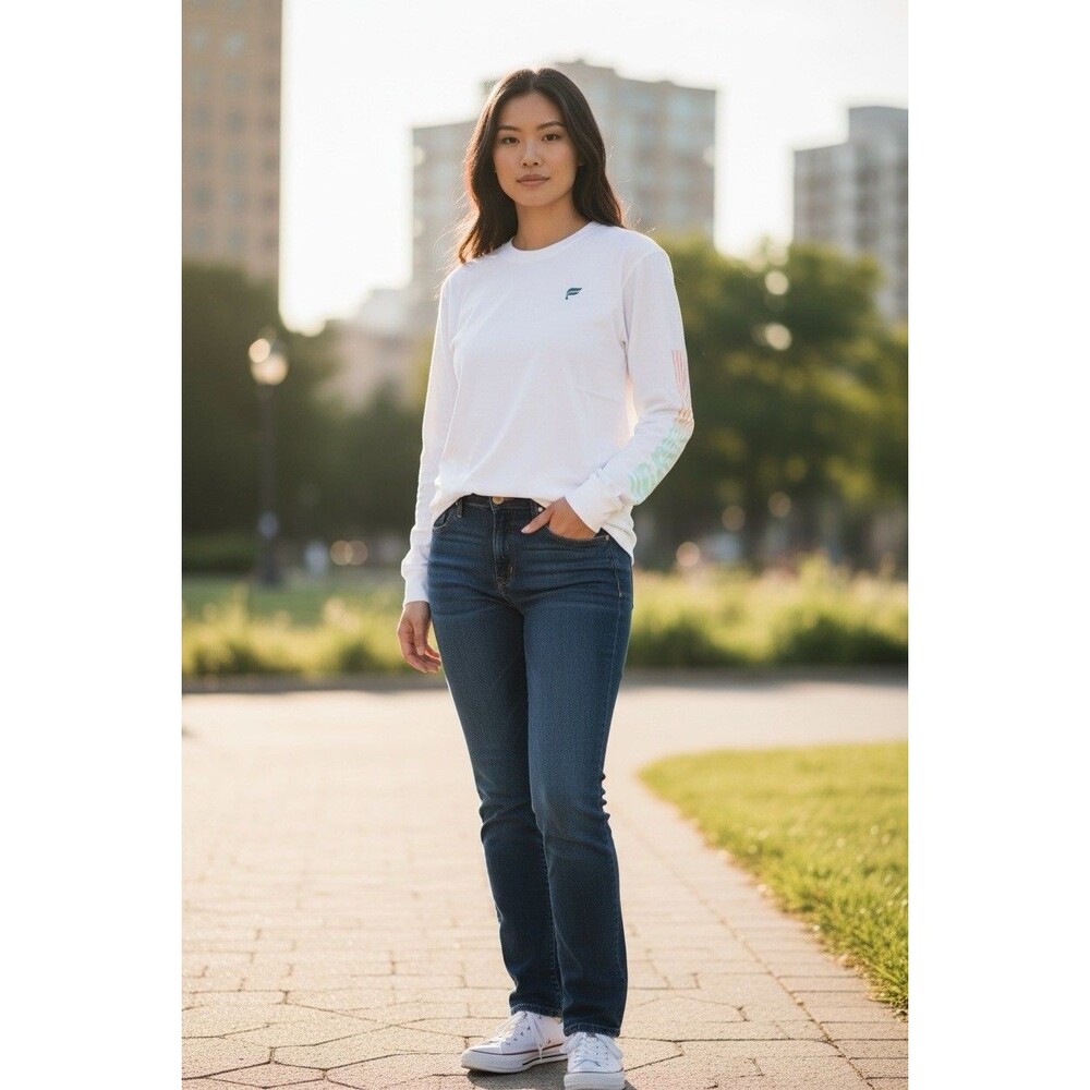 Fabletics Long Sleeve White Shirt Logo Size XS